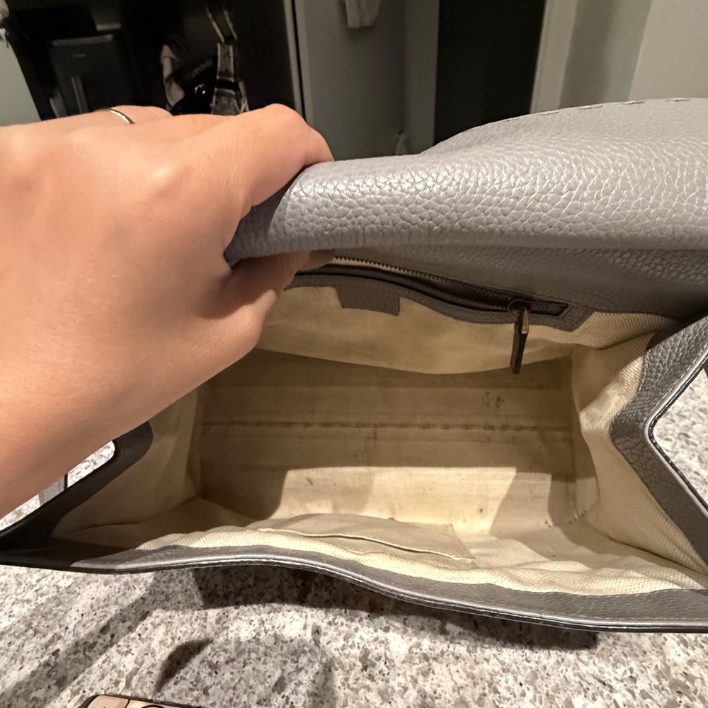 Pre Owned Gucci Cellarius Calfskin GG Marmont Top Handle Bag Grey - Picture 6 of 6